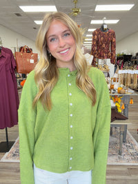 The Miranda cardigan- green button down long sleeve soft - ee:some