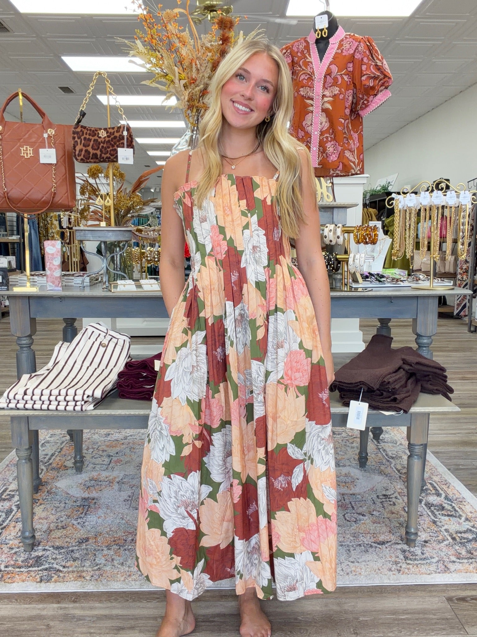 The Blair Fall Dress - Floral Autumn Print Front Detailing