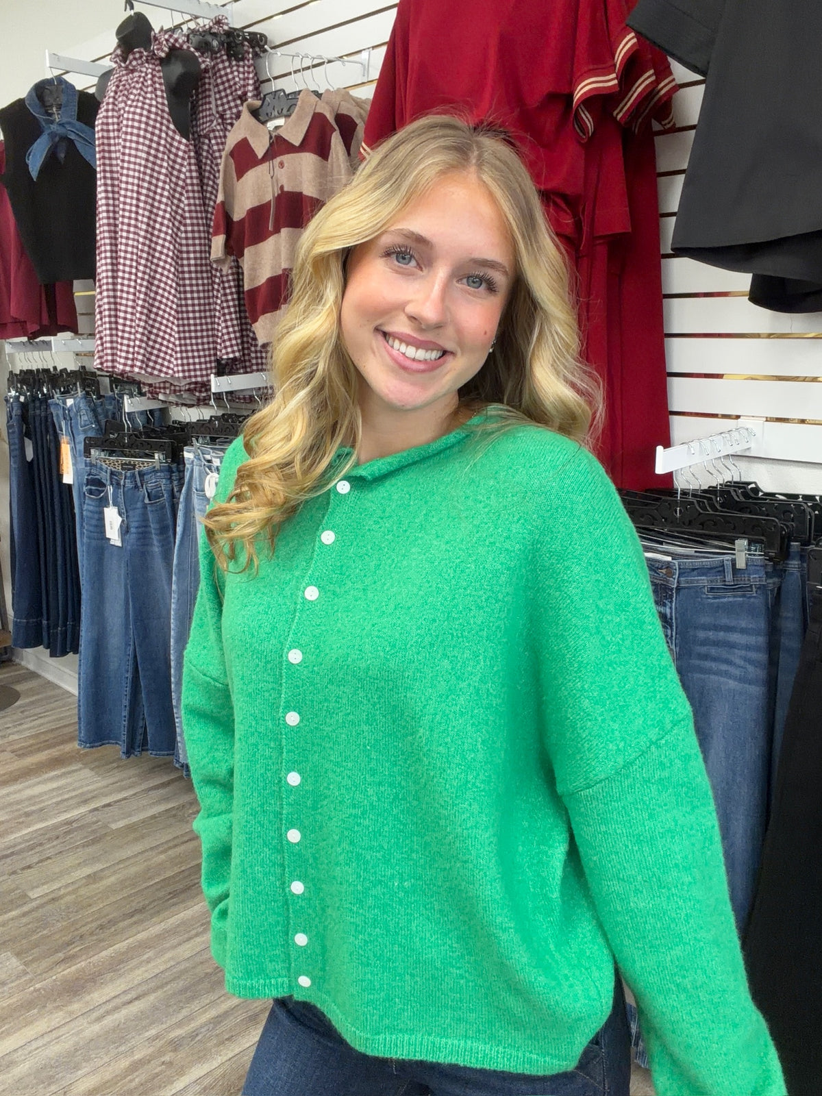 The Miranda Cardigan - Green Long Sleeve Button Down Soft - Ee:some
