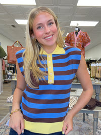 The Bella Stripe Sleeveless Top - Multi Color Knit Top