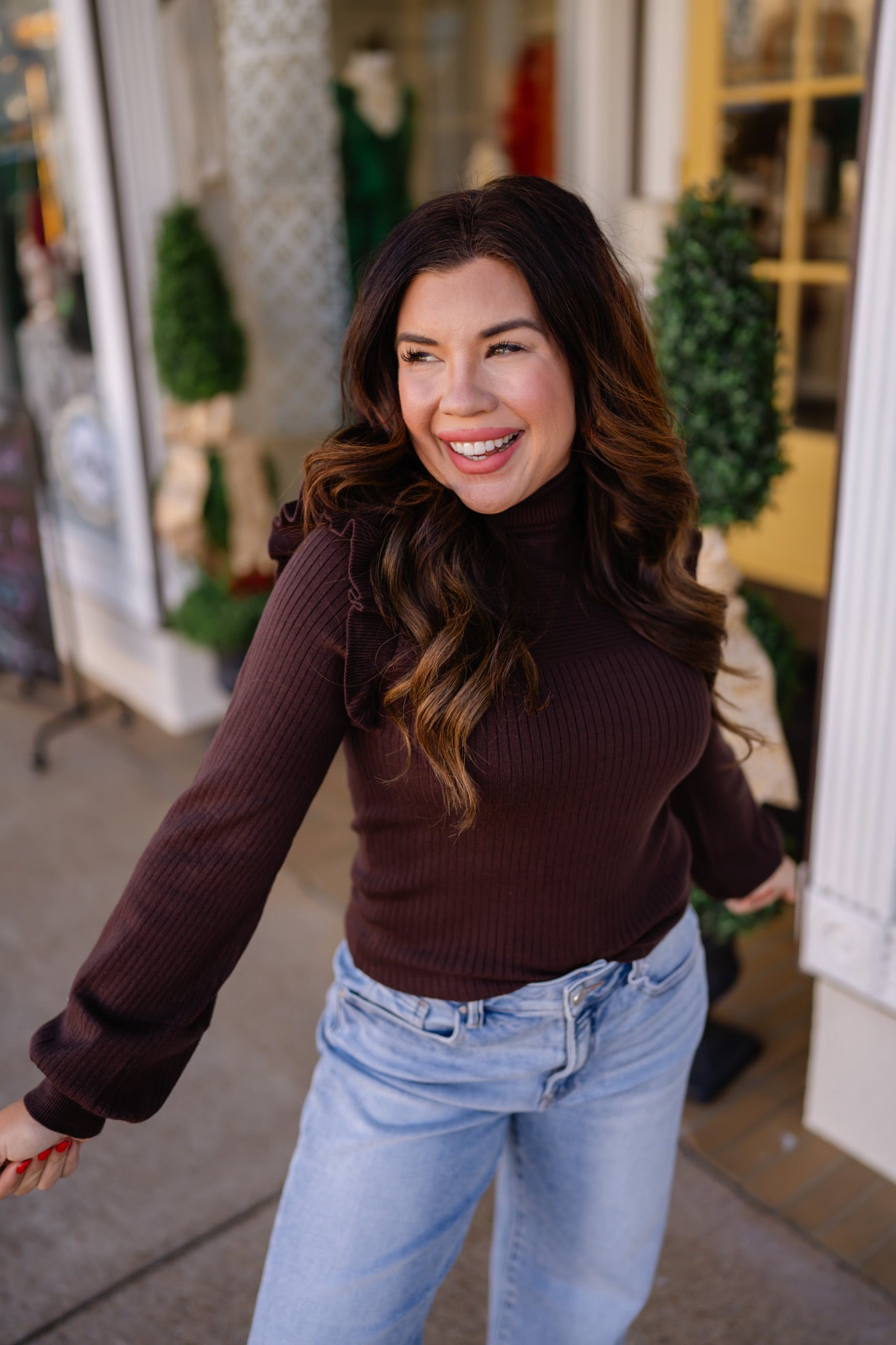 The Mia Top - Ribbed Long Sleeve Turtleneck - Chocolate Brown - &merci