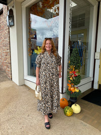 The Lennox Leopard Dress - Ruffle High Neckline Button Down Midi