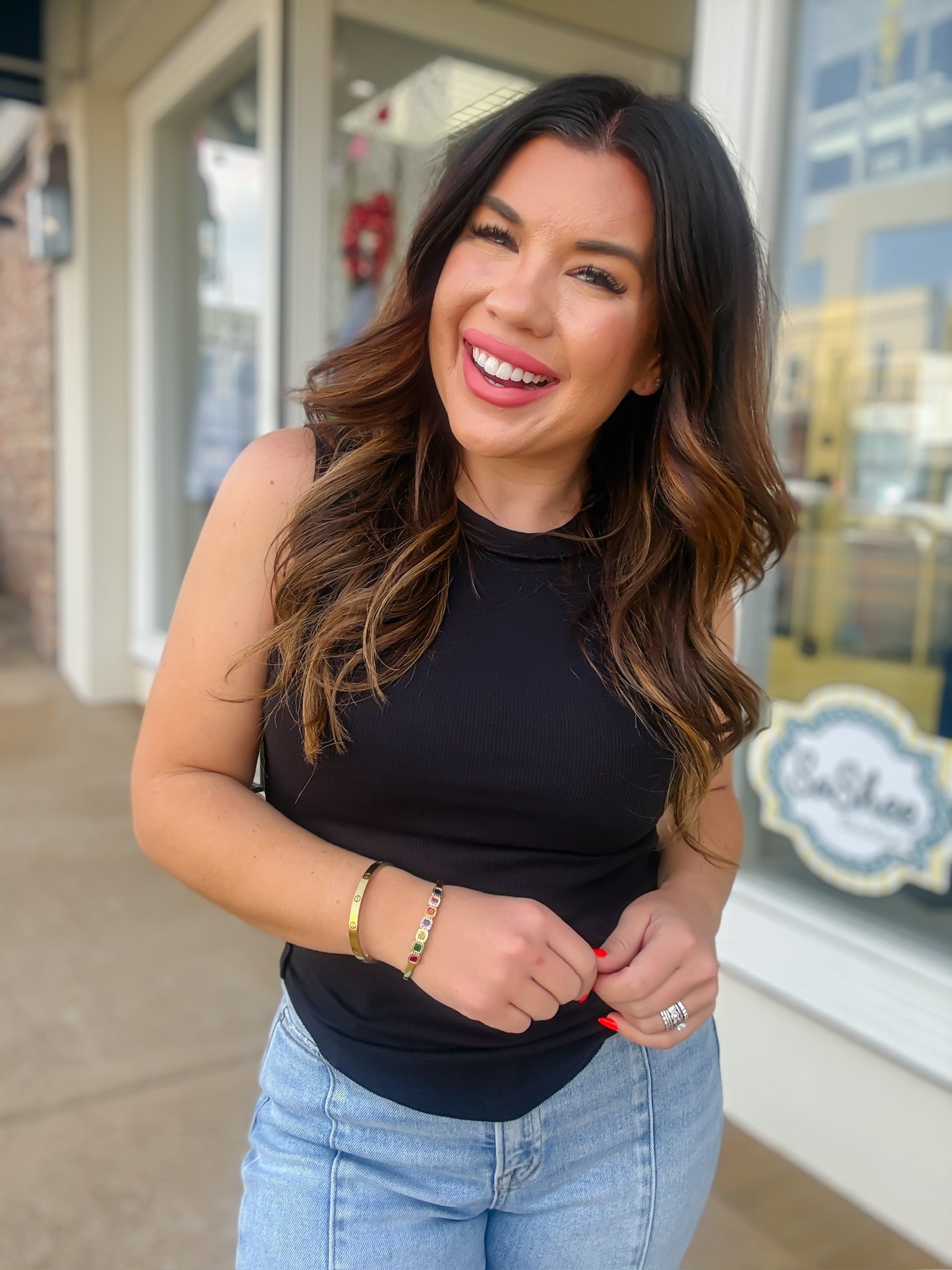 The Brenda Tank Top - Black Ribbed Round Neck - HYFVE