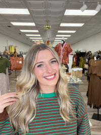 The Sutton Striped Set - striped browns long sleeve top with a squirt