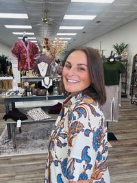 Ivory & Blue Floral Print Shirt Dress