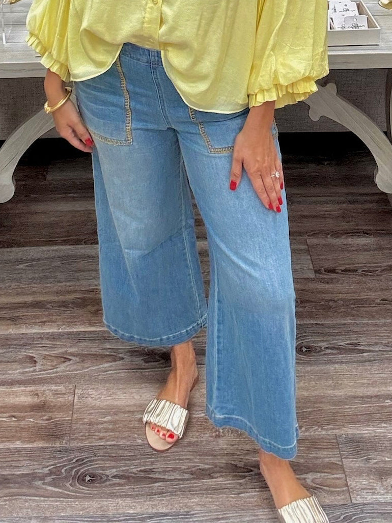 Harbor Stitch Wide Leg Denim Pants