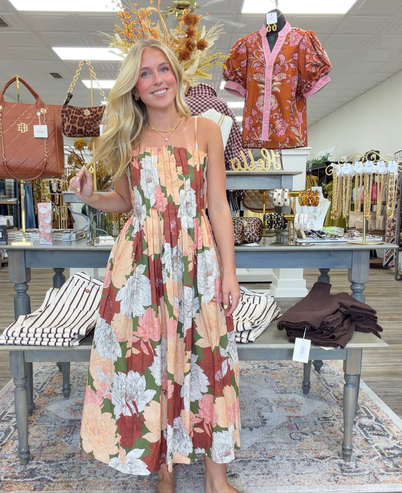The Blair Fall Dress - Floral Autumn Print Front Detailing