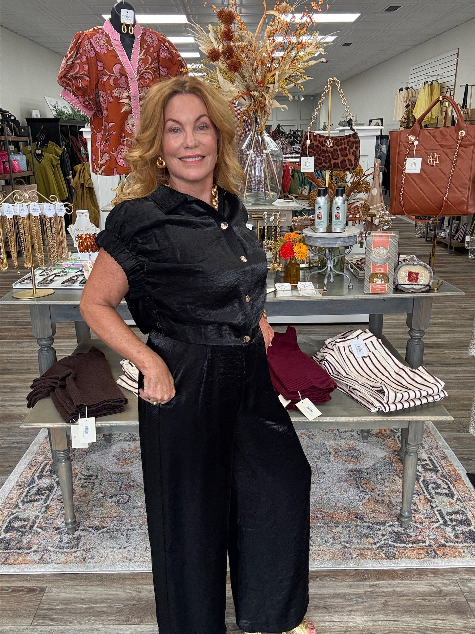 The Amanda black Pant Set - Collar blouse with short sleeve band sleeve high waist wide leg pants