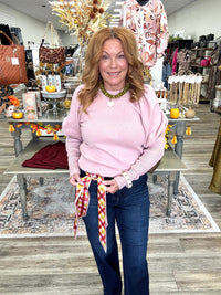 Pretty in pink sweater - Soft dusty pink knit sweater featuring feminine puff sleeves, a classic round neckline, and a relaxed high-low hem.