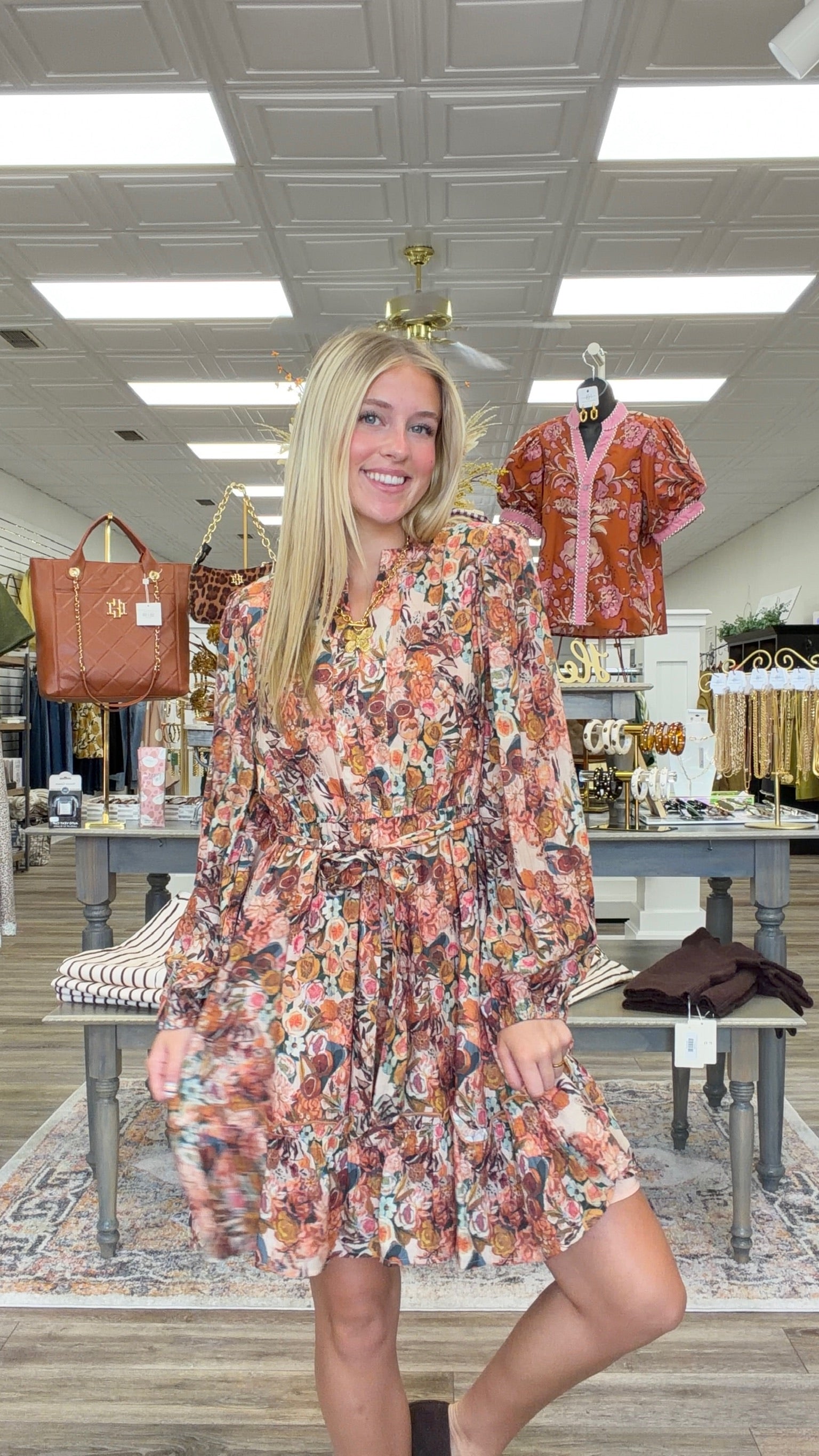 Golden Harvest Sunflower Belted Midi Dress with Pockets