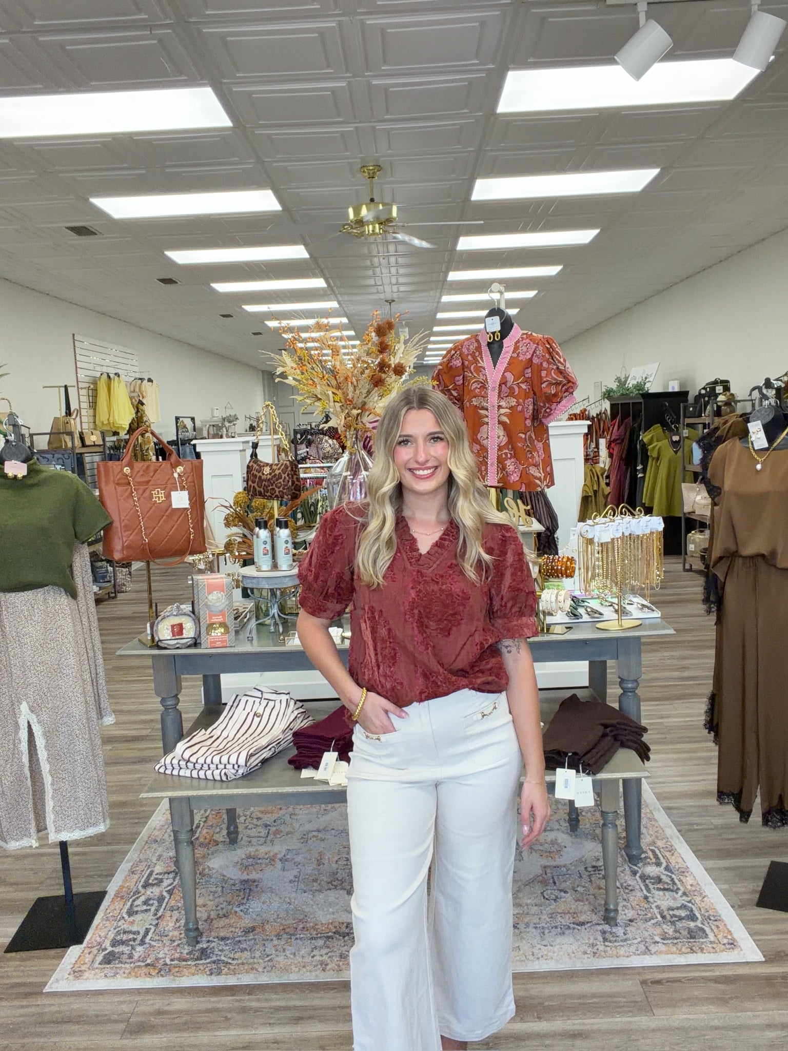 Burgundy Velvet Ruffle Blouse