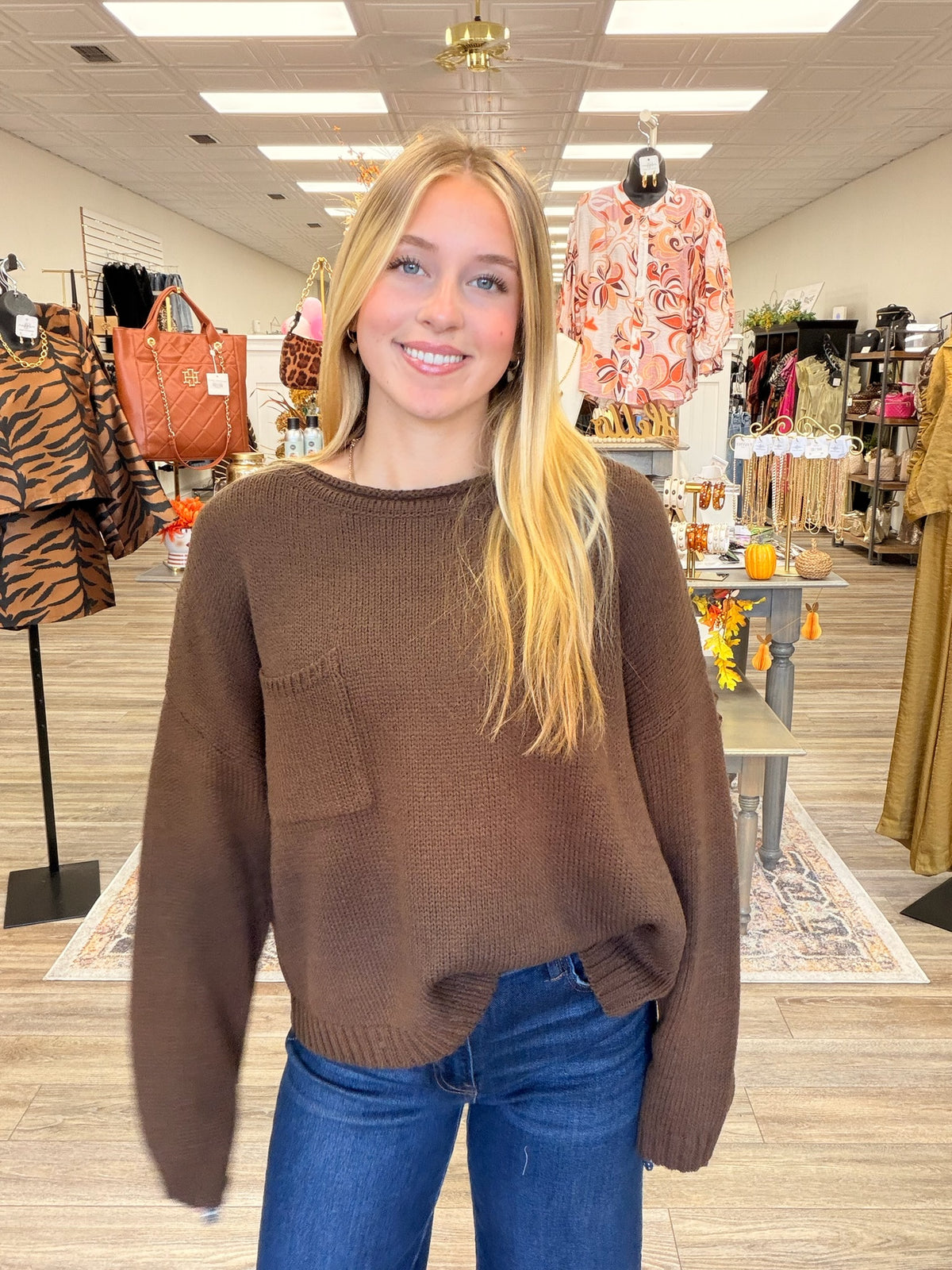 Autumn Haven Pocket sweater - roll neck pocket sweater with front patch pocket