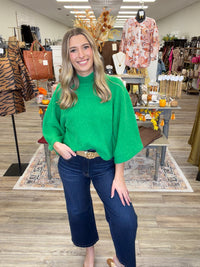 The Emerald Hour Top - Wide Sleeve MockNeck Green