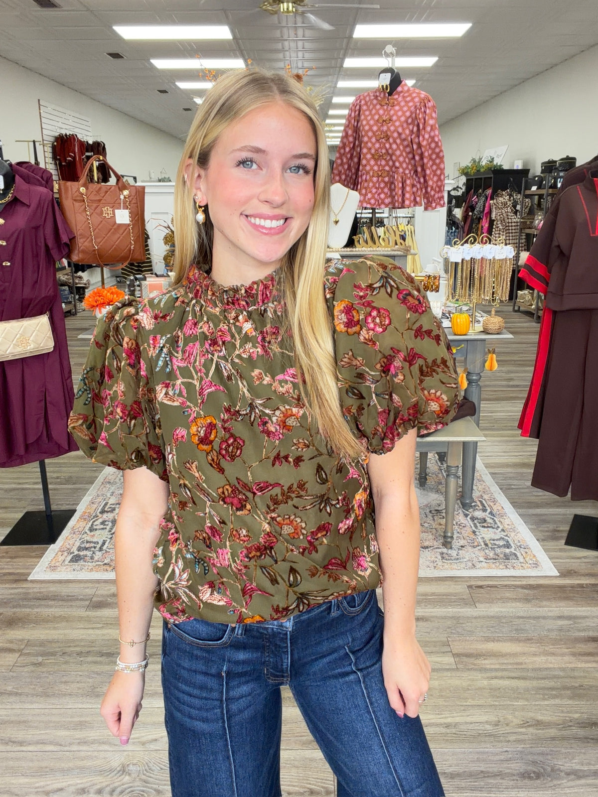 The Lila Top - Velvet Puff Sleeve Mesh Top