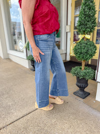 Mid rise crop wide pintuck front jeans