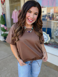 The Ella Top - Brown Draped Neckline Basic - Entro