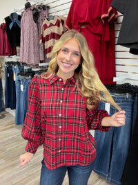 The Kelly Long Sleeve Top - Plaid Button Down Collar Detail
