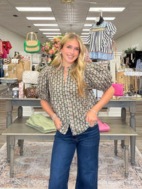 Olive Grove Paisley Blouse - 
Olive green with a delicate paisley print