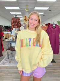 Butter yellow Dilly Dally Sweatshirt - Mock Neck butter yellow sweatshirt with rainbow print - bucketlist