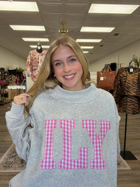 “ILY” embroidered mock neck sweatshirt