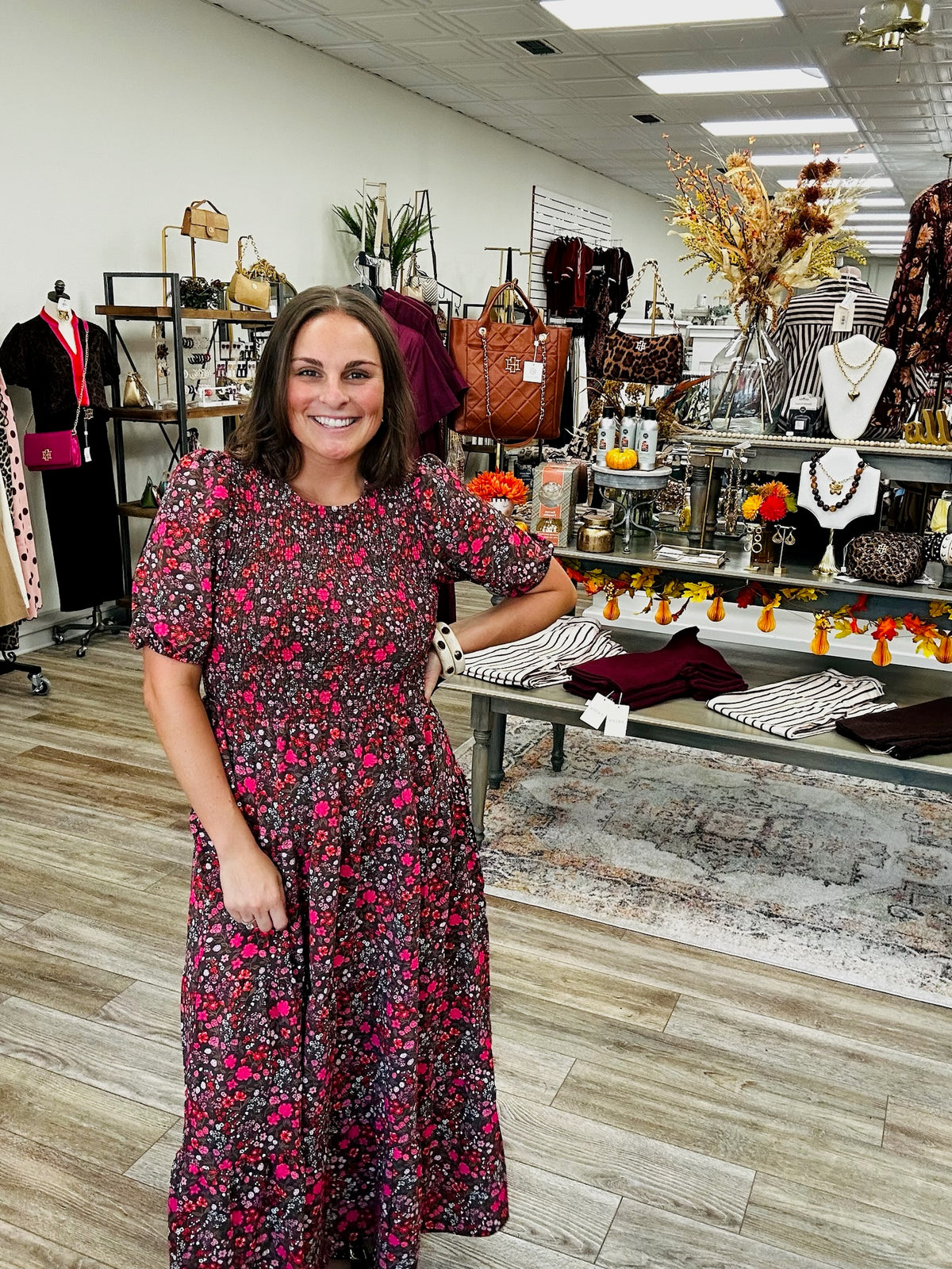 The Lucille dress - long puff sleeve dress with floral design