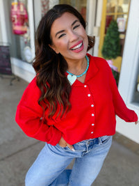 The Miranda Cardigan - Cherry Pop Long Sleeve Button Down Soft - Ee:some
