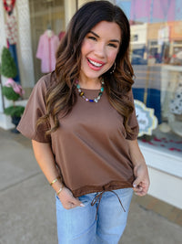 The Ella Top - Brown Draped Neckline Basic - Entro