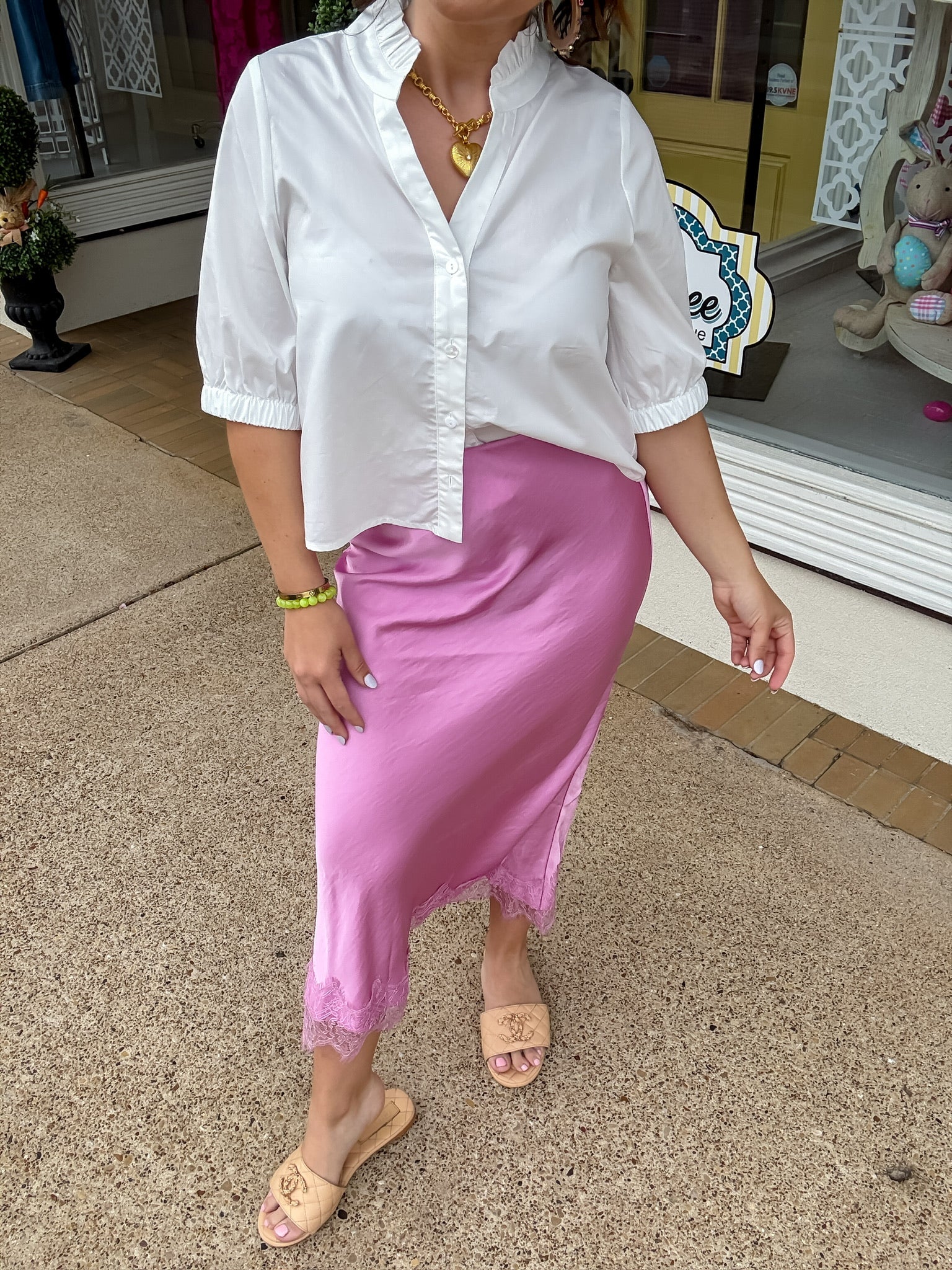 The Kassi skirt - Satin Effect lace midi skirt- Glam