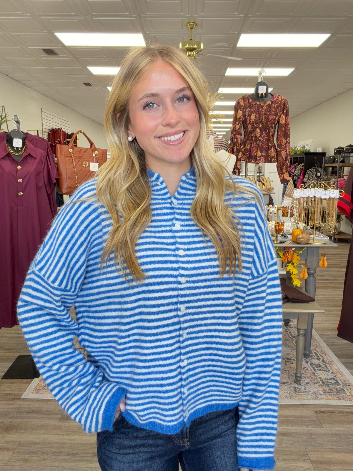 Coastal Breeze Striped Button-Up Hooded Sweater