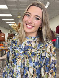 Bluebell Mosaic Button-Front Boho Blouse