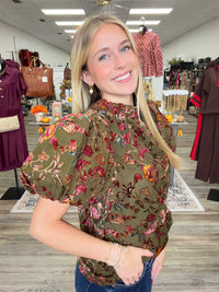 The Lila Top - Velvet Puff Sleeve Mesh Top