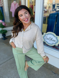 The Harper Pants - Sage Green High Rise Straight Leg Front Seam - Entro