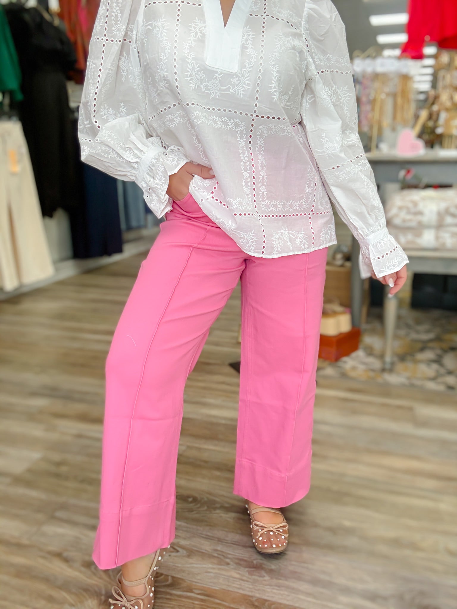 The Harper Pants - Pink High Rise Straight Leg Front Seam - Entro