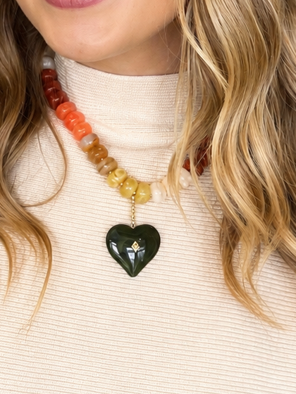 Autumn Hue Multicolor gemstone accented with hunter green heart gemstone ￼