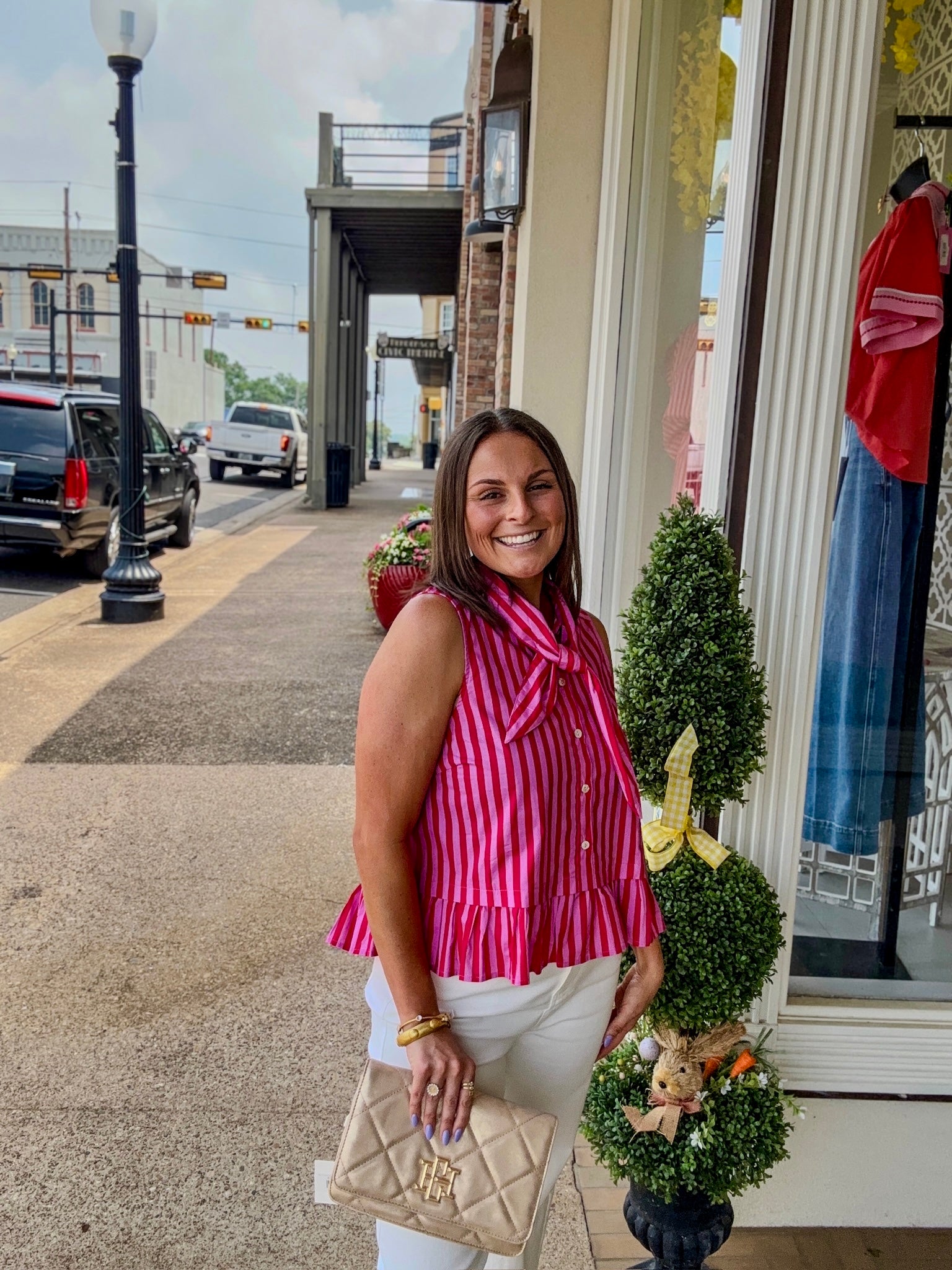 The Jillian Top - pink striped blouse sleeveless tie front - Entro