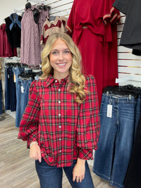 The Kelly Long Sleeve Top - Plaid Button Down Collar Detail