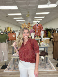 Burgundy Velvet Ruffle Blouse