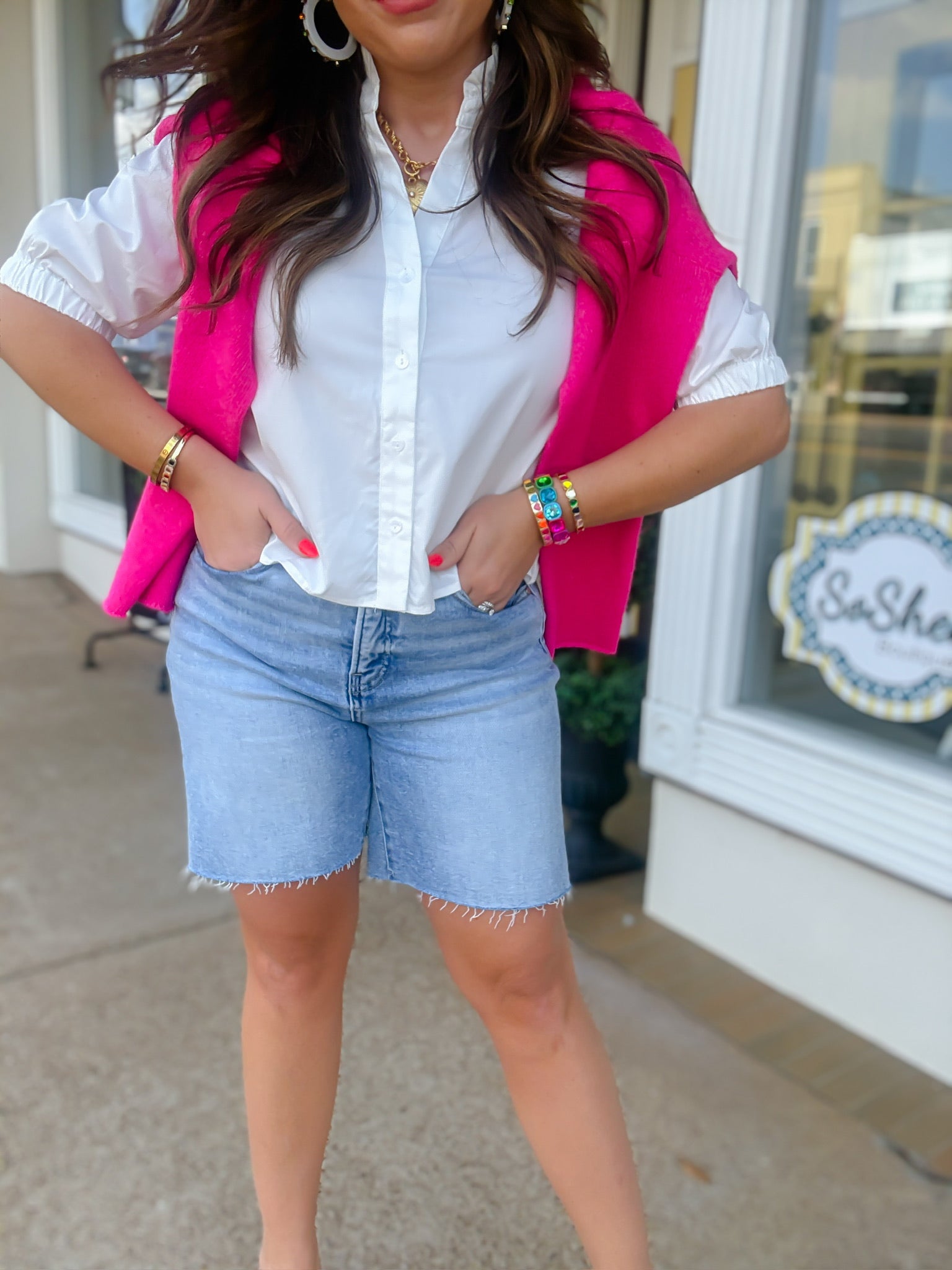 Risen - TC- High Rise - Mid Length Raw Cut Hem Light Wash Short