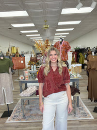Burgundy Velvet Ruffle Blouse
