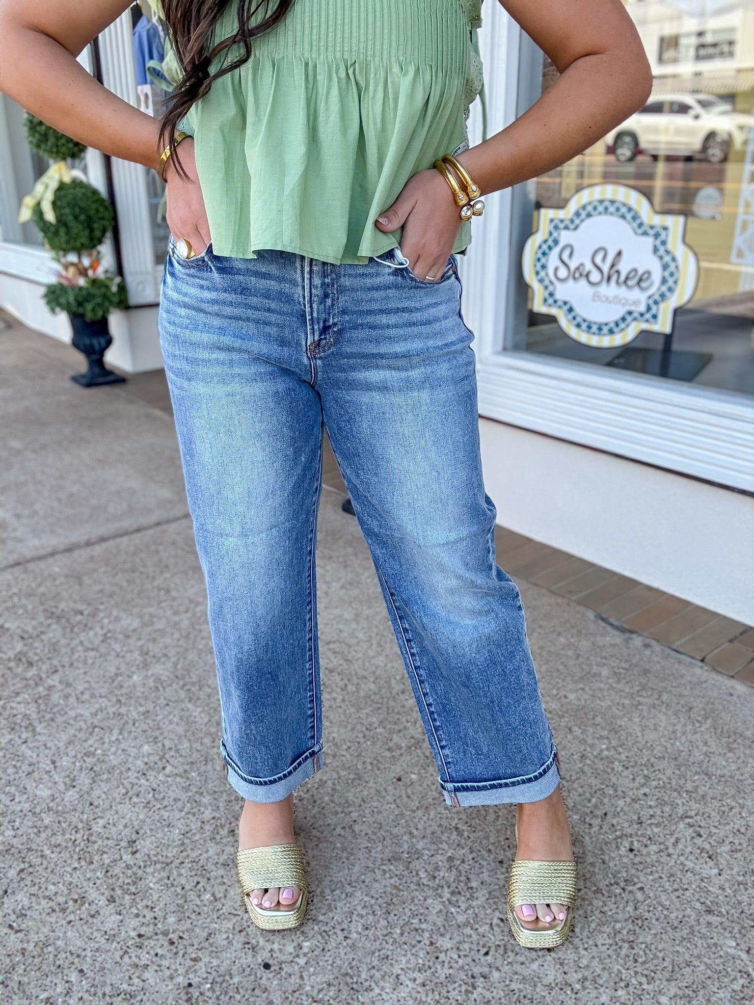 Risen - Mid Rise Ankle Boyfriend turn Up Cuffed Jeans