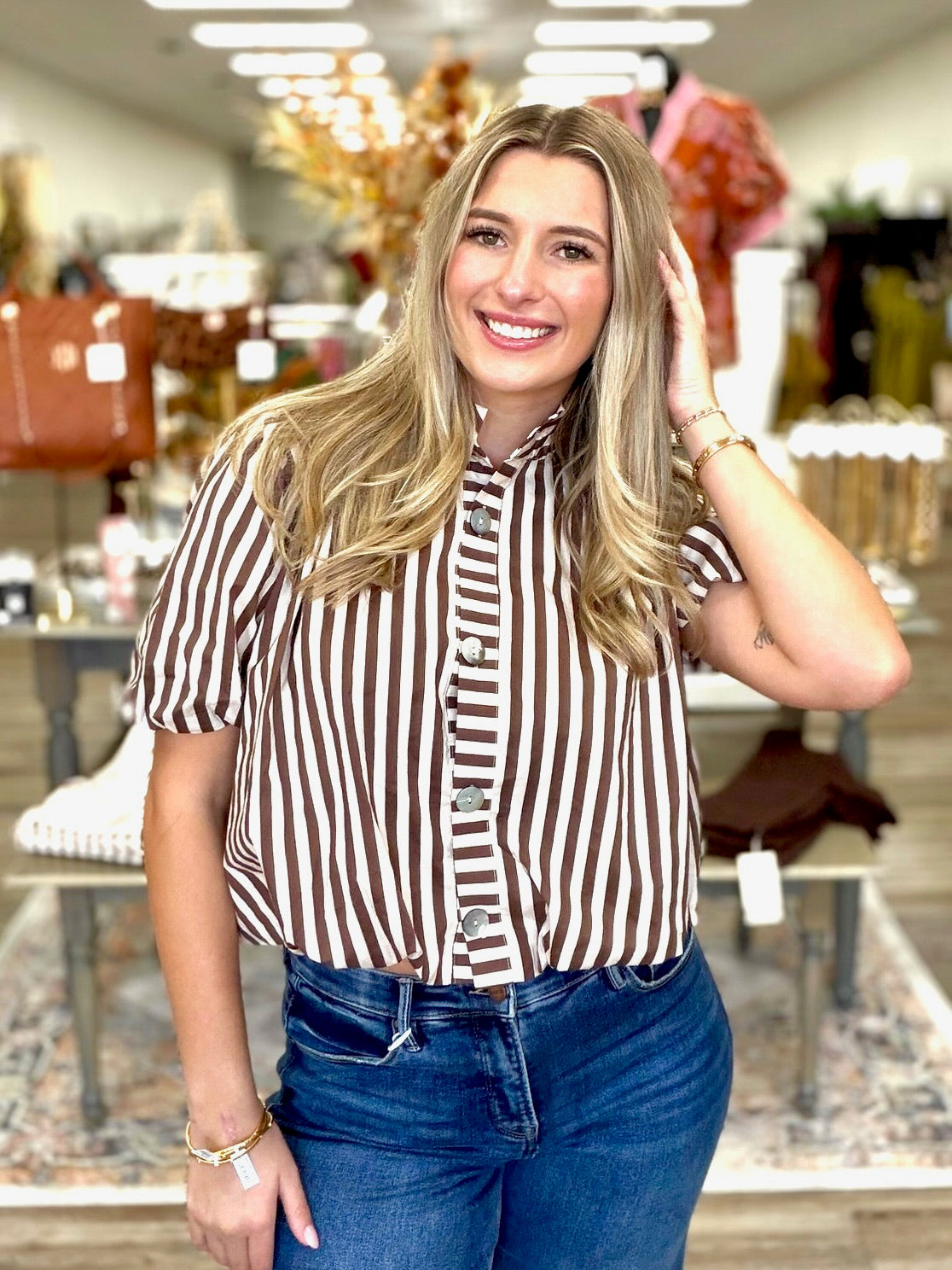 The Harlow Striped Button-Up Top 🤎