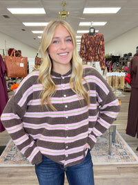 Mocha and Matcha Pink Stripped Knit Cardigan
