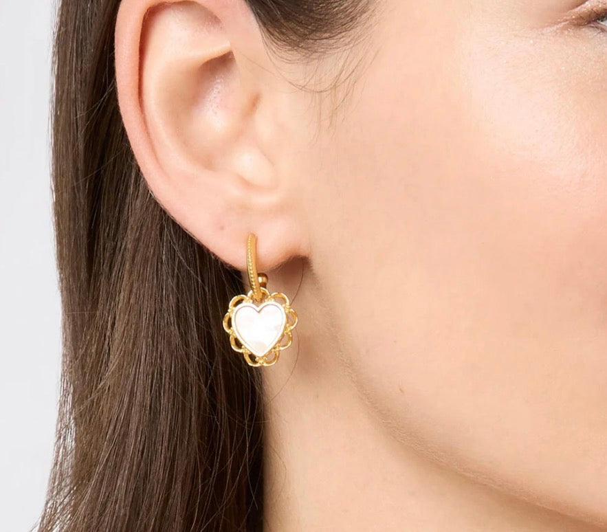 Julie Vos - Lace Heart Hoop & Charm Earring - Gold - Mother Of Pearl