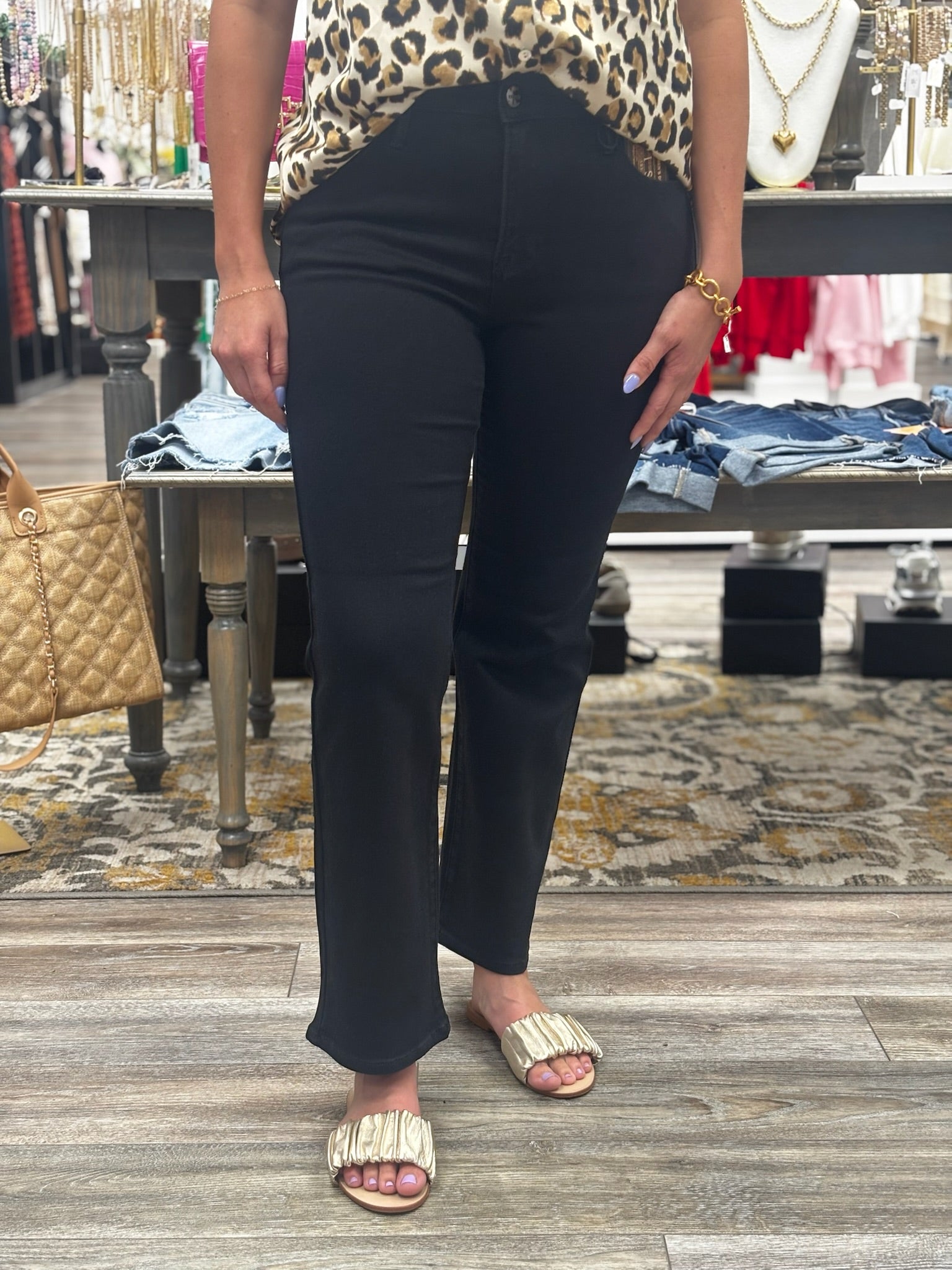 Risen pants - black jeans mid rise crop straight jeans - risen