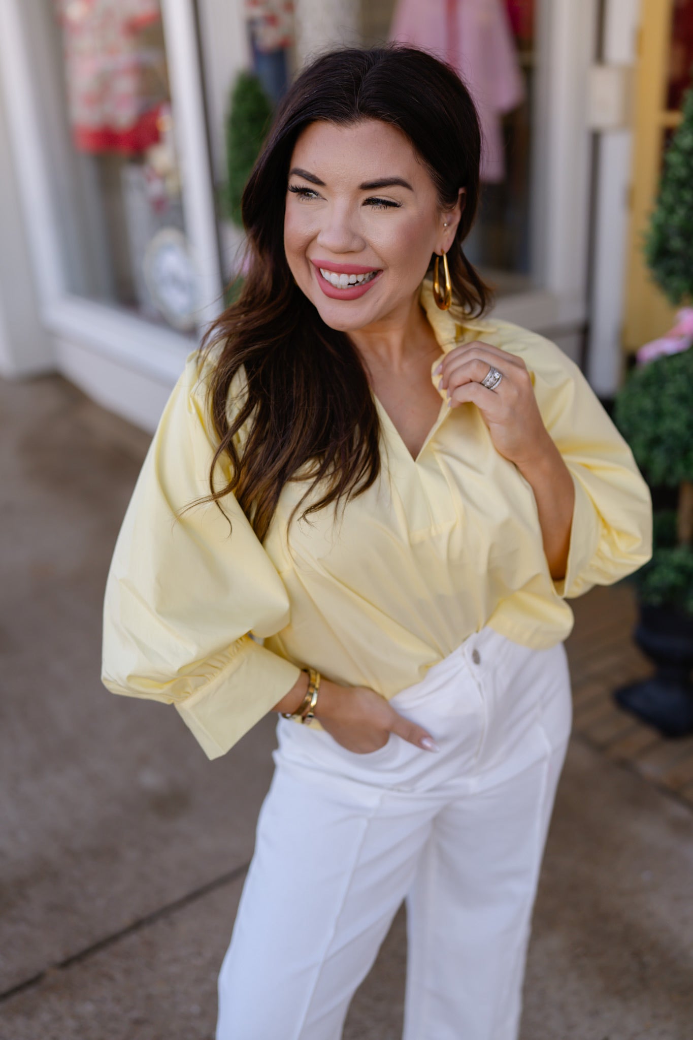 The Iris Top - Yellow V Neck Collar Puff Sleeve- Entro