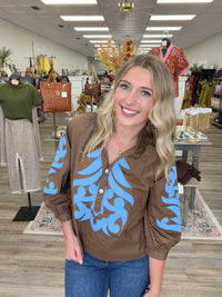 Blue Belle Embroidered Statement Blouse – Chocolate Brown