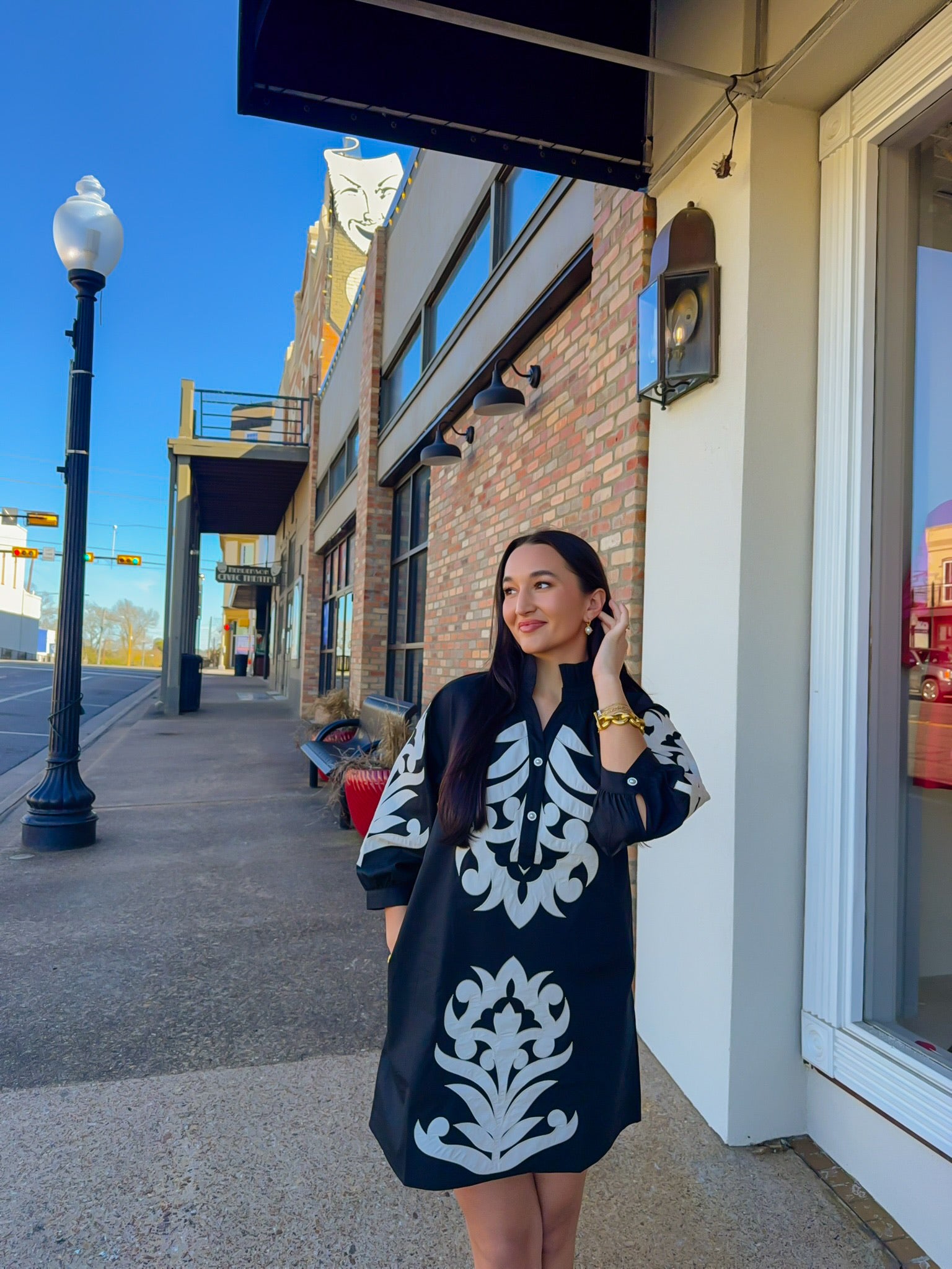 The Charlotte Dress - Black Collar Appliqué Design Details - Jodifl