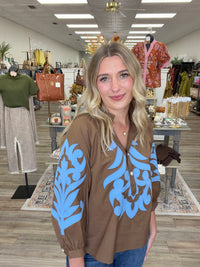 Blue Belle Embroidered Statement Blouse – Chocolate Brown