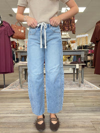Risen Slouchy Ankle  Barrel With Waistband Drawstring & Eyelet Jean