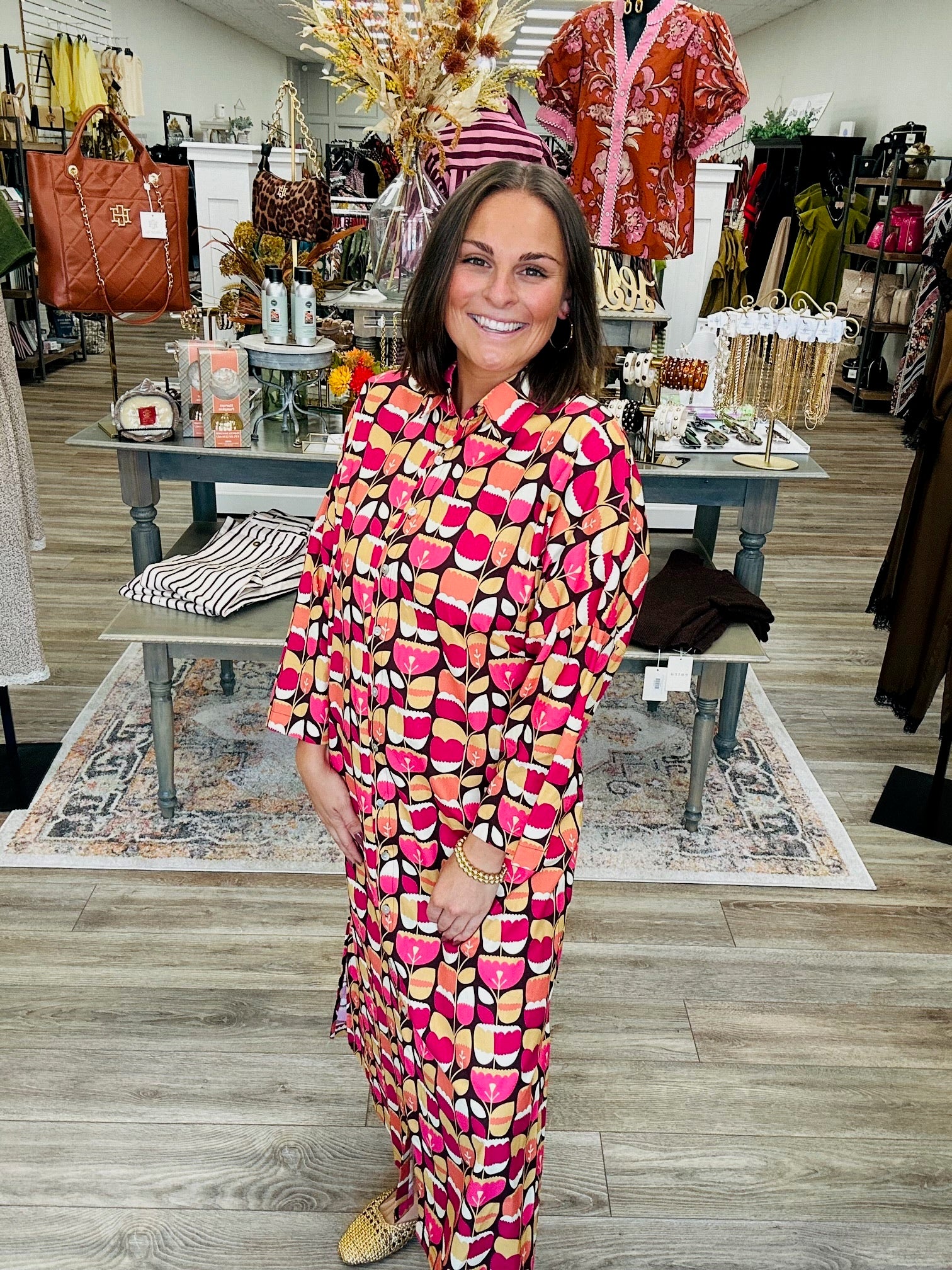 The Retro Romance Dress - Mid Sleeve Button Down Maxi Dress